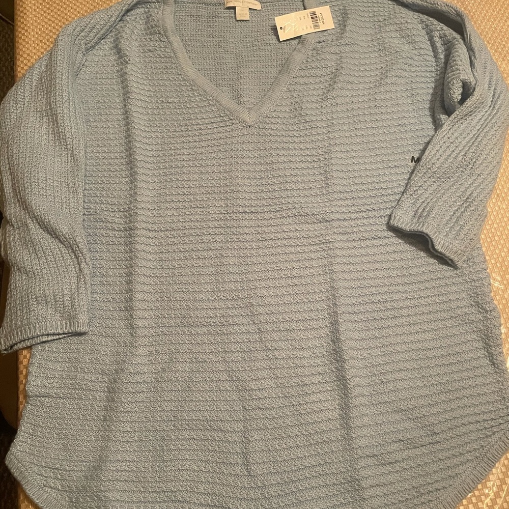 NWT NEW YORK & CO V-Neck Dolman Tunic Sweater BLUE MEDIUM - Picture 5 of 9